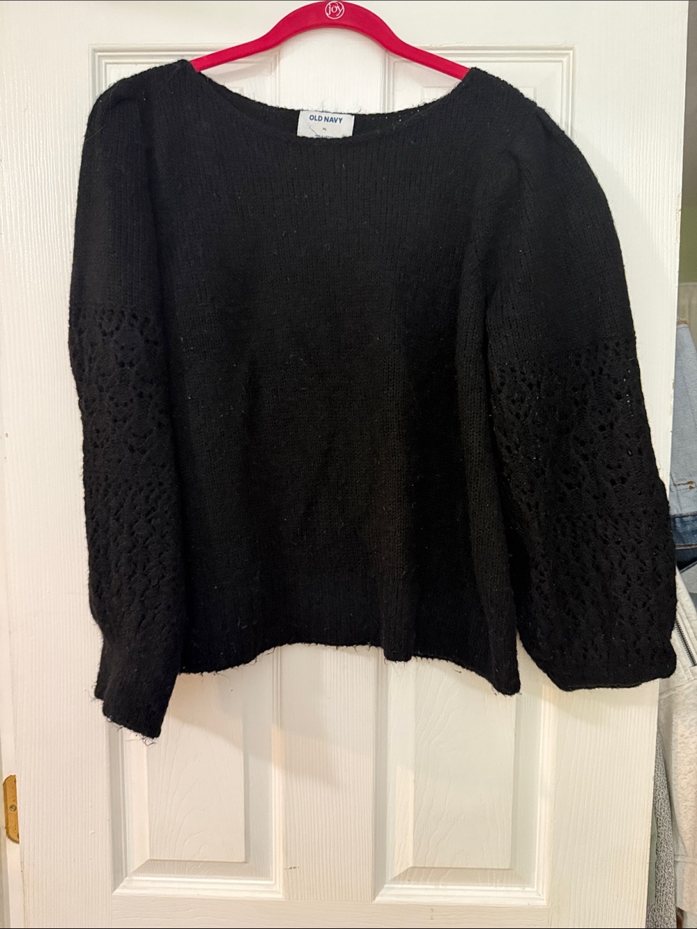 Old Navy Black Crewneck Sweater with Lace Knit Sleeves
